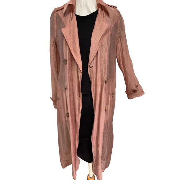 Avec Les Filles Rose Crinkled Lightweight Double Breasted Trench Coat Size S - Picture 1 of 6